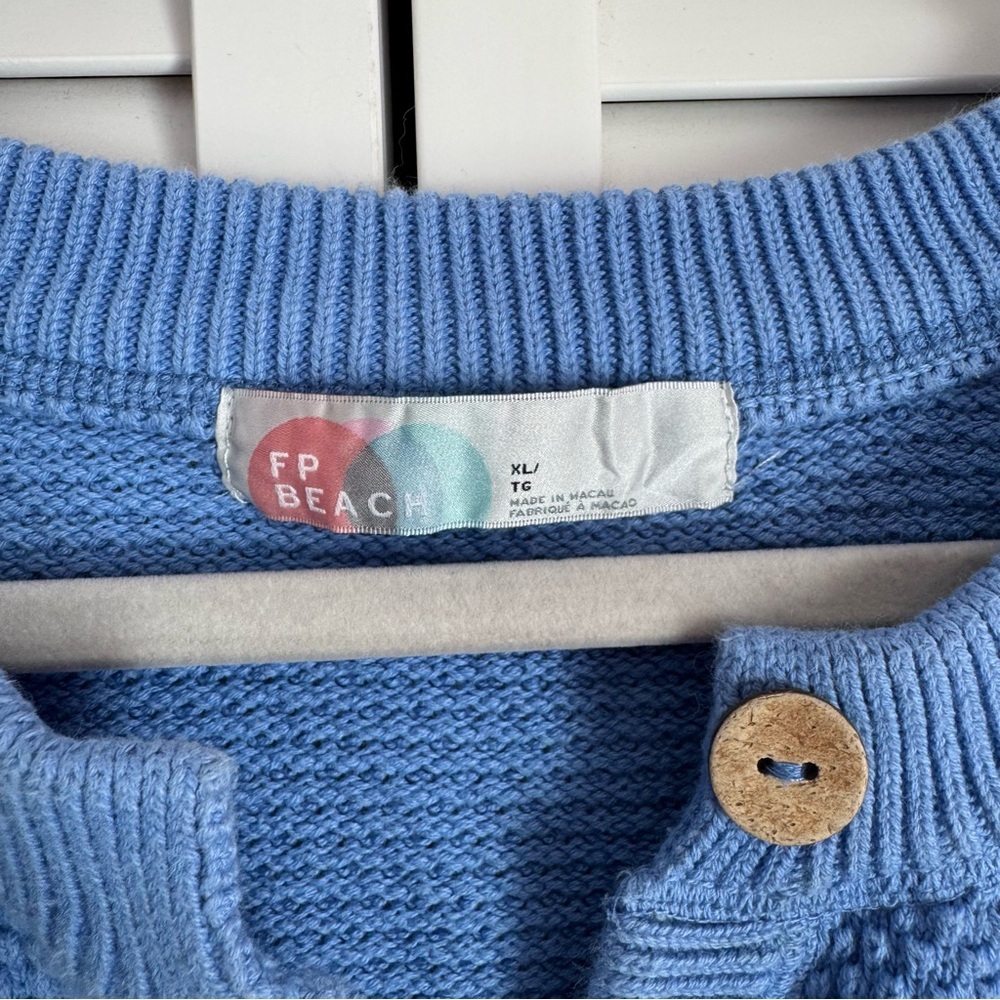Free People Beach Hailee Waffle Knit Sweater Top Oversized Blue Slouchy Size XL - Picture 4 of 11
